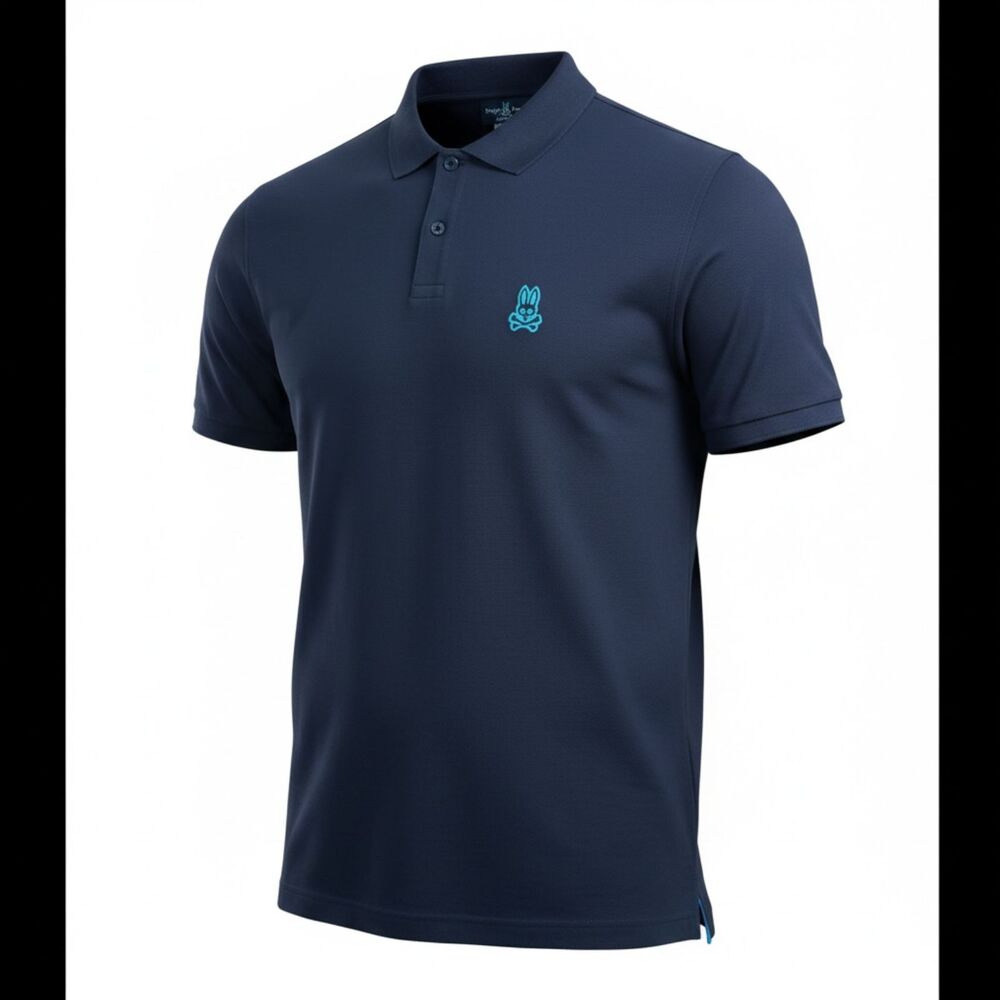 Psycho Bunny Polo Shirt Mens 2XLT XXL Tall Navy Blue Embroidered Bunny Logo